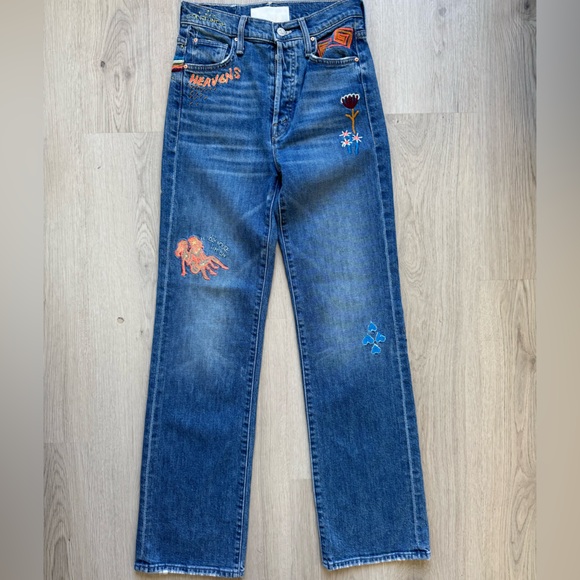 MOTHER Denim - EUC MOTHER Superior Rambler Embroidered Blue Denim Jeans Size 24